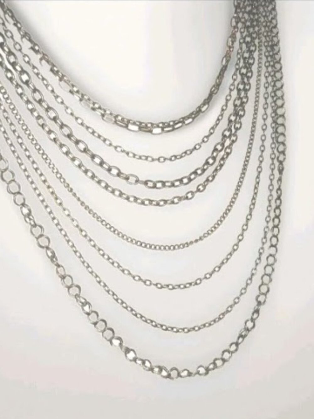 Vintage Multi Strand Silver Tone Chain Necklace Statement